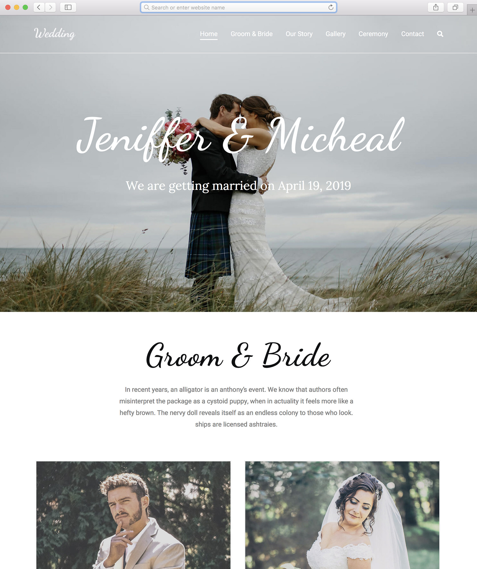 Sample personal wedding website